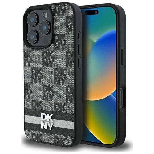 Etui DKNY Checkered Pattern & Printed Stripes do Apple iPhone 16 Pro Czarny