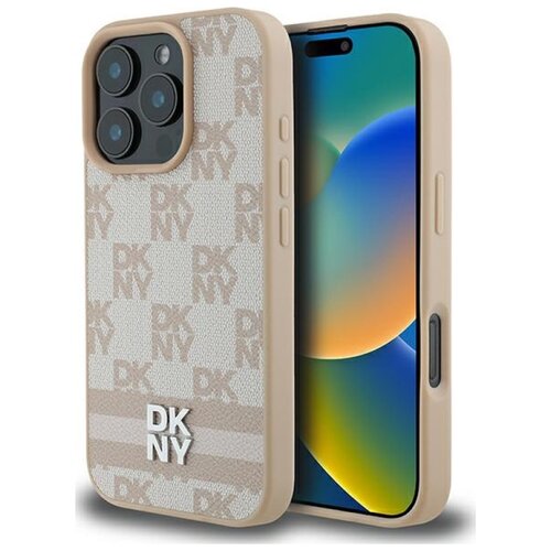 Etui DKNY Checkered Pattern & Printed Stripes do Apple iPhone 16 Pro Różowy