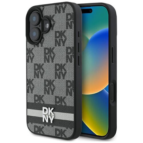 Etui DKNY Checkered Pattern & Printed Stripes do Apple iPhone 16 Czarny