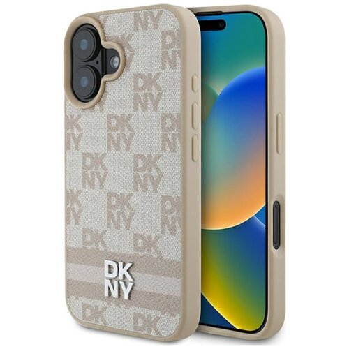 Etui DKNY Checkered Pattern & Printed Stripes do Apple iPhone 16 Różowy