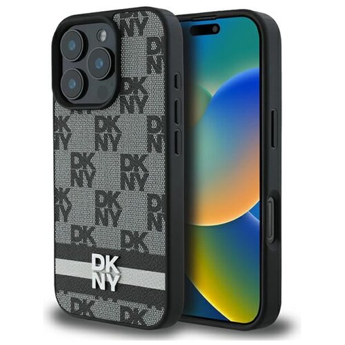 Etui DKNY Checkered Pattern & Printed Stripes do Apple iPhone 16 Pro Max Czarny