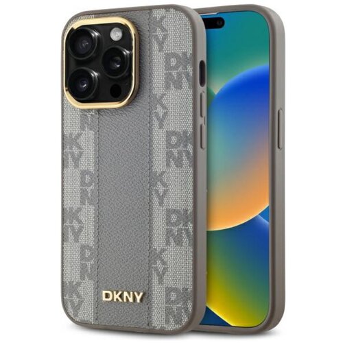 Etui DKNY Leather Checkered Mono Pattern MagSafe do Apple iPhone 14 Pro Beżowy