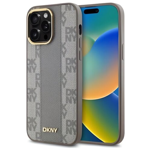 Etui DKNY Leather Checkered Mono Pattern MagSafe do Apple iPhone 14 Pro Max Beżowy