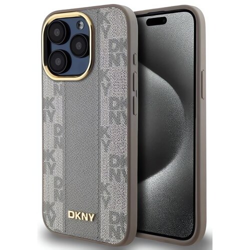 Etui DKNY Leather Checkered Mono Pattern MagSafe do Apple iPhone 15 Pro Beżowy