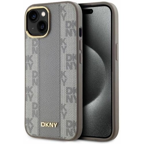 Etui DKNY Leather Checkered Mono Pattern MagSafe do Apple iPhone 15 Beżowy
