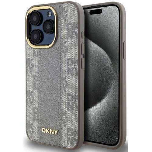 Etui DKNY Leather Checkered Mono Pattern MagSafe do Apple iPhone 15 Pro Max Beżowy