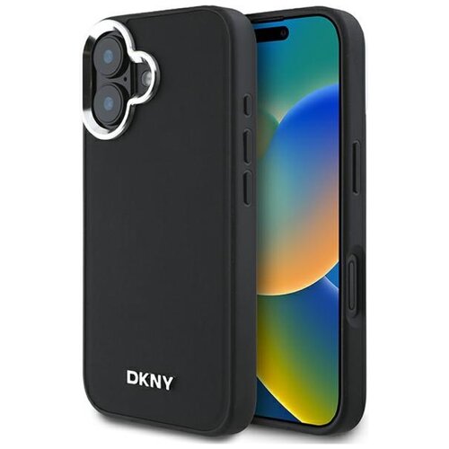 Etui DKNY Plain Silver Logo MagSafe do Apple iPhone 16 Czarny