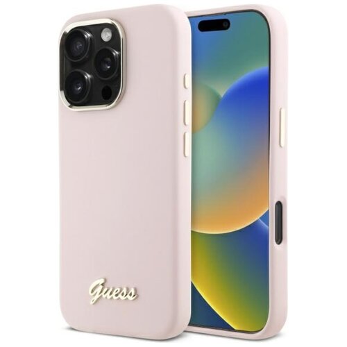 Etui GUESS Silicone Script Metal Logo & Frame do Apple iPhone 16 Pro Max Różowy