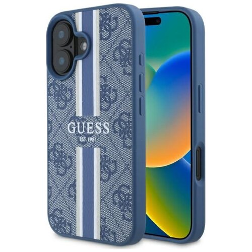 Etui GUESS 4G Printed Stripes MagSafe do Apple iPhone 16 Niebieski