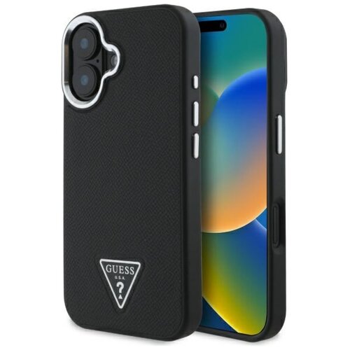 Etui GUESS Grained Triangle MagSafe do Apple iPhone 16 Czarny