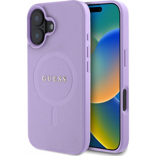 Etui GUESS Saffiano MagSafe do Apple iPhone 16 Fioletowy