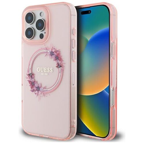 Etui GUESS IML Flowers Wreath MagSafe do Apple iPhone 16 Pro Max Różowy