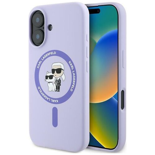 Etui KARL LAGERFELD Silicone Karl&Choupette Ring MagSafe do Apple iPhone 16 Fioletowy