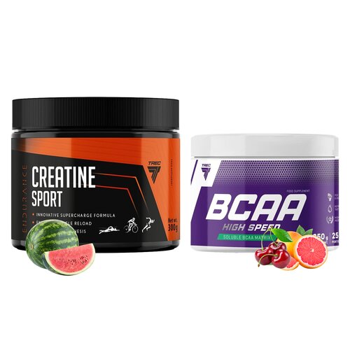 Aminokwasy BCAA TREC NUTRITION High Speed Wiśniowo-grejpfrutowy (250 g) + Monohydrat kreatyny TREC NUTRITION Endurance Arbuzowy (300 g)