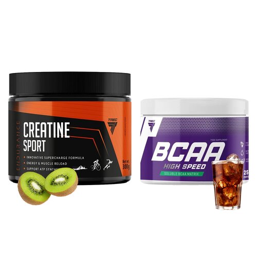 Aminokwasy BCAA TREC NUTRITION High Speed Cola (250 g) + Monohydrat kreatyny TREC NUTRITION Endurance Kiwi (300 g)