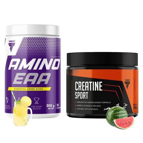 Aminokwasy EAA TREC NUTRITION Amino Lemoniada (300 g) + Monohydrat kreatyny TREC NUTRITION Endurance Arbuzowy (300 g)