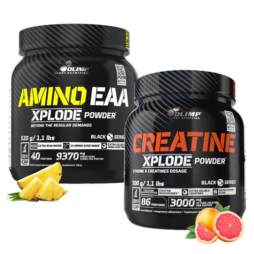 Aminokwasy EAA OLIMP Xplode Powder Ananasowy (520 g) + Kreatyna OLIMP Xplode Powder Grejpfrutowy (500 g)