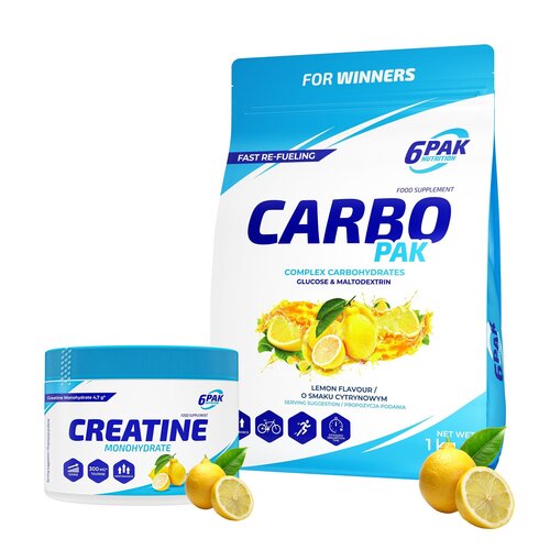 Odżywka węglowodanowa 6PAK Carbo Pak Cytrynowy (1000 g) + Monohydrat kreatyny 6PAK Cytrynowy (300 g)