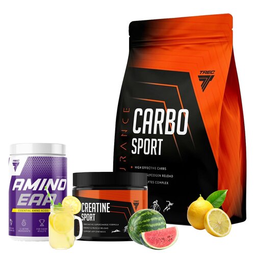 Odżywka węglowodanowa TREC NUTRITION Endurance Carbo Sport Cytrynowy (1000 g) + Monohydrat kreatyny TREC NUTRITION Endurance Arbuzowy (300 g) + Aminokwasy EAA TREC NUTRITION Amino Lemoniada (300 g)