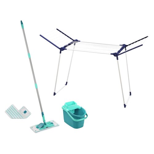 Suszarka na pranie LEIFHEIT Pegasus 180 Classic Biało-fioletowy + Zestaw z mopem LEIFHEIT PowerClean M 55515 + Wkład Micro Duo