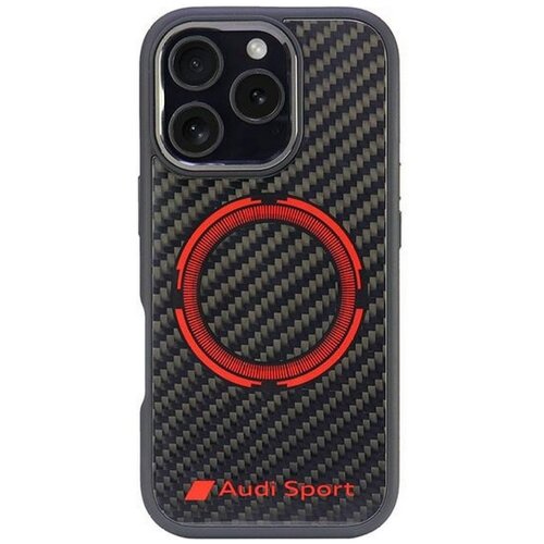 Etui AUDI Carbon Fiber Sport Red Circle MagSafe do Apple iPhone 16 Pro Czarny