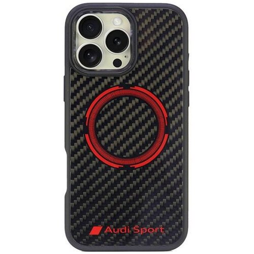 Etui AUDI Carbon Fiber Sport Red Circle MagSafe do Apple iPhone 16 Pro Max Czarny