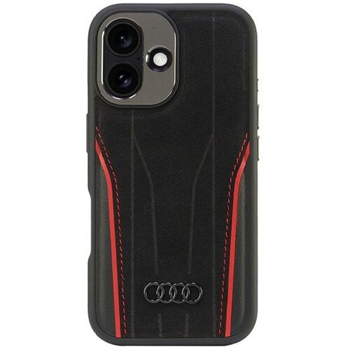 Etui AUDI Genuine Leather MagSafe do Apple iPhone 16 Czarno-czerwony