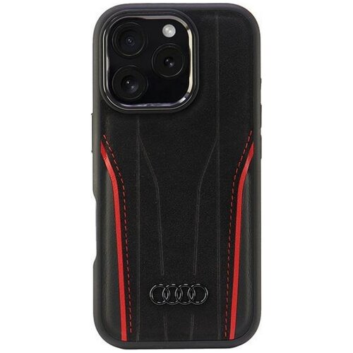 Etui AUDI Genuine Leather MagSafe do Apple iPhone 16 Pro Czarno-czerwony