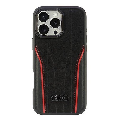 Etui AUDI Genuine Leather MagSafe do Apple iPhone 16 Pro Max Czarno-czerwony
