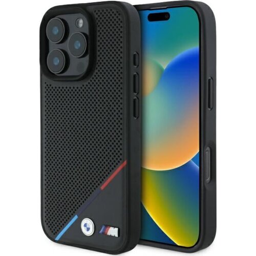 Etui BMW M Perforated Tricolor Line MagSafe do Apple iPhone 16 Pro Max Czarny