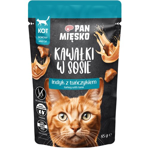 Karma dla kota PAN MIĘSKO Kawałki w sosie Indyk z tuńczykiem 85 g