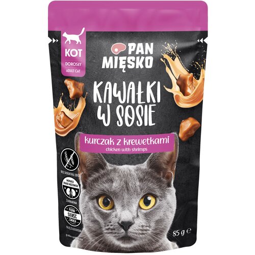 Karma dla kota PAN MIĘSKO Kawałki w sosie Kurczak z krewetkami 85 g