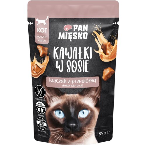 Karma dla kota PAN MIĘSKO Kawałki w sosie Kurczak z przepiórką 85 g