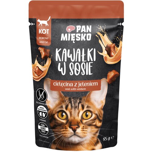 Karma dla kota PAN MIĘSKO Kawałki w sosie Cielęcina z jeleniem 85 g