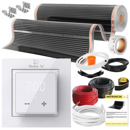 Folia grzewcza na podczerwień MISSION AIR 160 W/m² Black Silver 1 m² (1 m x 100 cm) + regulator Aries LCD Biały