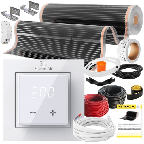 Folia grzewcza na podczerwień MISSION AIR 160 W/m² Black Silver 7 m² (7 m x 100 cm) + regulator Aries LCD Biały