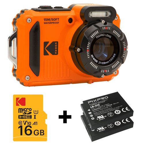 Aparat KODAK WPZ2 Pomarańczowy + 2 baterie + karta pamięci 16GB, 16.3Mpix, 4x zoom optyczny