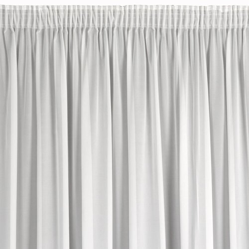 Biała firana o wymiarach 140 x 270 cm, wykonana z lekkiego materiału, układa się w regularne, pionowe fałdy. Górna część firany jest marszczona, co nadaje jej elegancki wygląd.