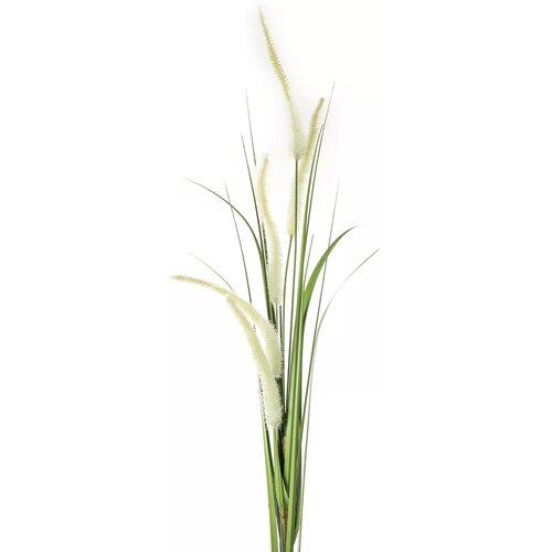 Zdjęcie przedstawia dekoracyjny kwiat o długich, wąskich liściach i kremowych kłosach, które przypominają trawy ozdobne. Produkt ma delikatny, naturalny wygląd i jest utrzymany w stonowanej kolorystyce zieleni i kremu.