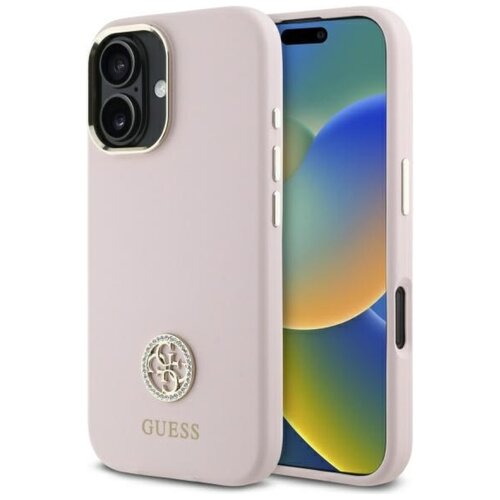 Etui GUESS Silicone Logo Strass 4G do Apple iPhone 16 Jasnoróżowy