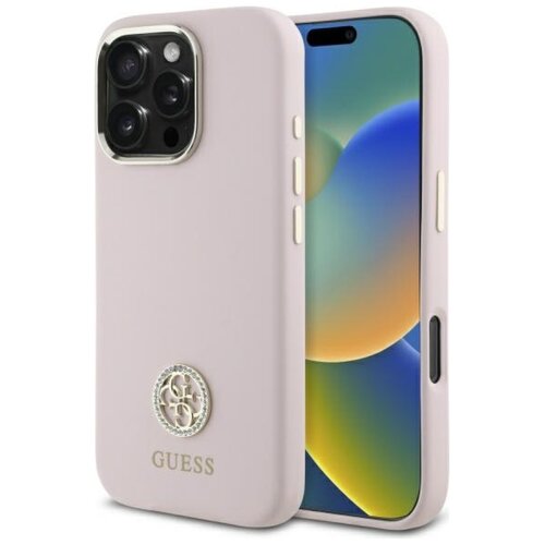 Etui GUESS Silicone Logo Strass 4G do Apple iPhone 16 Pro Max Jasnoróżowy
