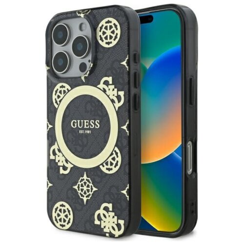 Etui GUESS IML Peony On 4G Background MagSafe do Apple iPhone 16 Pro Max Czarny