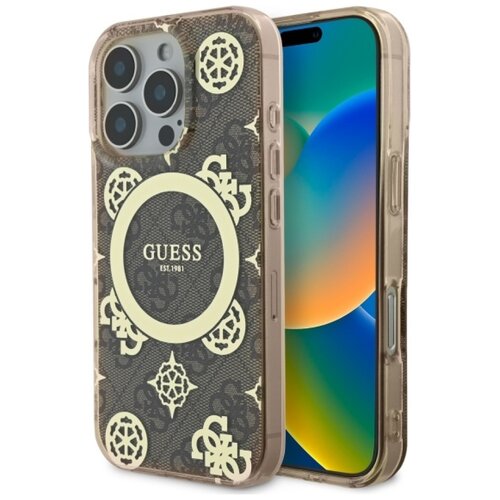 Etui GUESS IML Peony On 4G Background MagSafe do Apple iPhone 16 Pro Max Brązowy