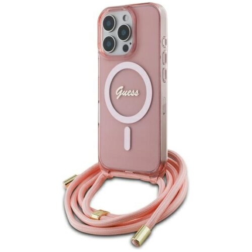 Etui GUESS Crossbody Cord Script MagSafe do Apple iPhone 16 Pro Różowy