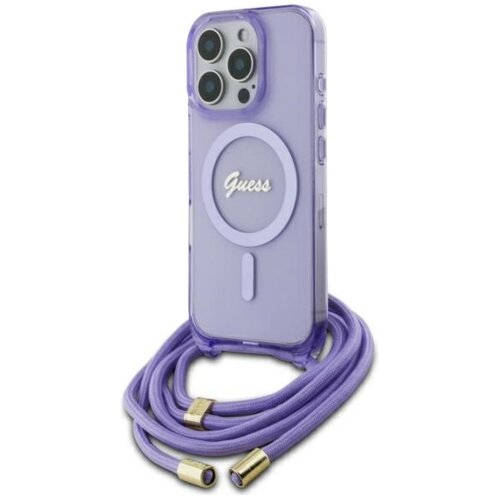 Etui GUESS Crossbody Cord Script MagSafe do Apple iPhone 16 Pro Max Fioletowy