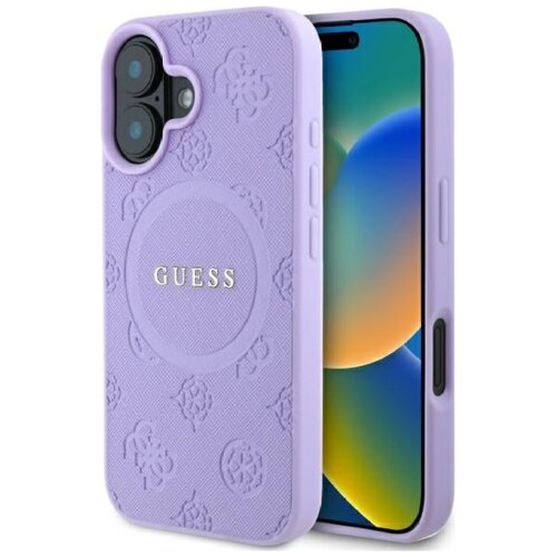 Etui GUESS Saffiano Peony Classic Logo MagSafe do Apple iPhone 16 Plus Fioletowy