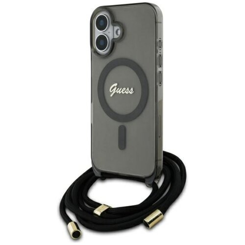Etui GUESS Crossbody Cord Script MagSafe do Apple iPhone 16 Czarny