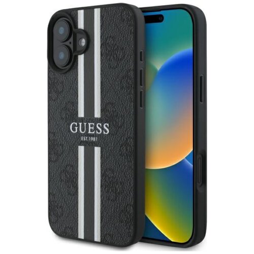 Etui GUESS 4G Printed Stripes MagSafe do Apple iPhone 16 Czarny