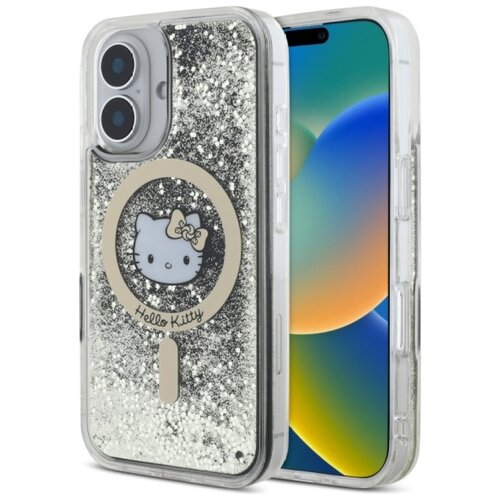 Etui HELLO KITTY Liquid Glitter Fever MagSafe do iPhone 16 Czarny-złoty