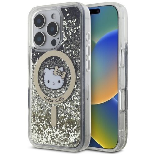 Etui HELLO KITTY Liquid Glitter Fever MagSafe do iPhone 16 Pro Max Czarny-złoty